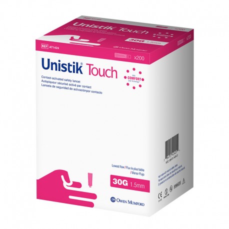 Owen Mumford Unistik Touch 30G 1.5mm - 200 Safety Lancets- Diabetesteststripswholesale
