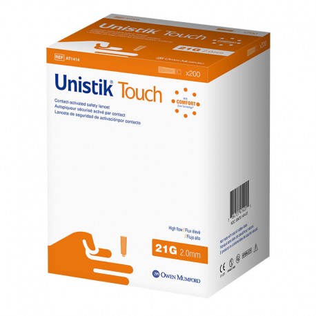 Owen Mumford Unistik Touch 21G 2mm - 200 Safety Lancets- Diabetesteststripswholesale