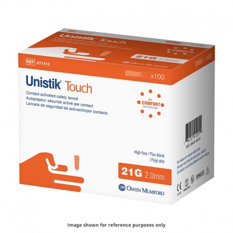 Owen Mumford Unistik Touch 21G 2mm - 100 Safety Lancets 3-Pack- Diabetesteststripswholesale