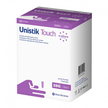 Owen Mumford Unistik Touch 28G 1.8mm - 200 Safety Lancets- Diabetesteststripswholesale