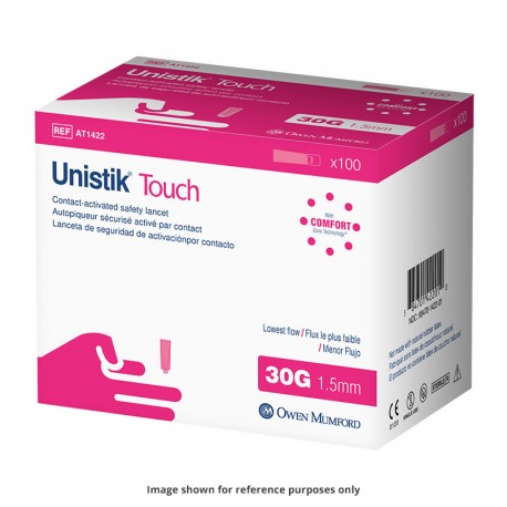 Owen Mumford Unistik Touch 30G 1.5mm - 100 Safety Lancets 3-Pack- Diabetesteststripswholesale