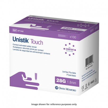 Owen Mumford Unistik Touch 28G 1.8mm - 100 Safety Lancets 3-Pack- Diabetesteststripswholesale