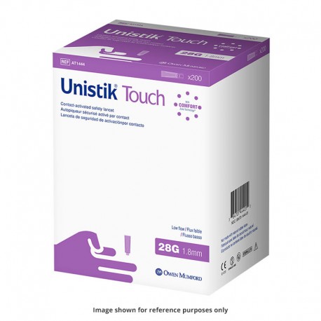 Owen Mumford Unistik Touch 28G 1.8mm - 200 Safety Lancets 6-Pack- Diabetesteststripswholesale