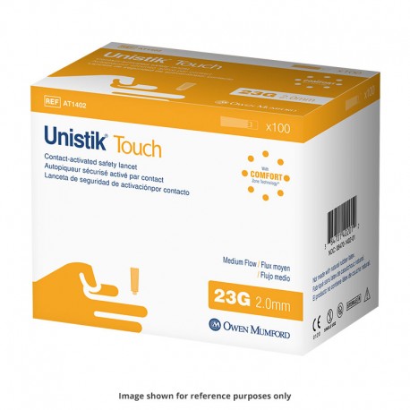 Owen Mumford Unistik Touch 23G 2mm - 100 Safety Lancets 3-Pack- Diabetesteststripswholesale